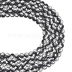 Craftdady handgemachte Polymer-Ton-Perlen-Stränge, DIY-Zubehör für die Herstellung von Bracklets und Halsketten, flach rund mit Taiji-Muster, Schwarz, Bohrung: 1 mm, ca. 40 Stk. / Strang, 15.75'' (40 cm)
