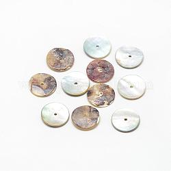 Entretoises en perles de coquillage akoya naturelles, perles coquille en nacre, disque / plat rond, perles heishi, chameau, 11~12x1~2mm, Trou: 1.5mm