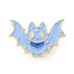 Pin esmaltado de aleación de murciélago de halloween, broche para ropa de mochila, azul claro, 21x30.5x2mm