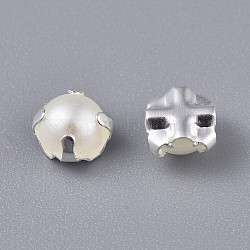 Coser en acrílico imitación perla, abalorios montee, dos agujeros, Accesorios de la ropa, semicírculo, color plateado, 7.5x5.5mm, agujero: 1.2 mm, aproximamente 500 unidades / bolsa