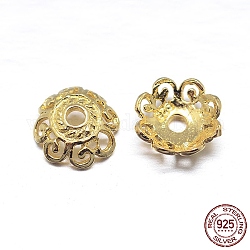 Veri cappucci di perline in argento sterling a 18 petali e 4 placcati in oro 925k, fiore, oro, 7x3mm, Foro: 1 mm, circa 90pcs/20g