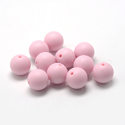 Food Grade Eco-Friendly Silicone Beads, Round, Pink, 12mm, Hole: 2mm