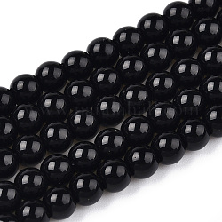 Opaque Solid Color Glass Beads Strands, Round, Black, 4~4.5mm, Hole: 0.8mm, about 97~99pcs/strand, 14.76 inch~14.96 inch(37.5~38cm)