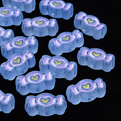 Abalorios de acrílico transparentes, con esmalte, esmerilado, caramelo, azul aciano, 13.5x26.5x9.5mm, agujero: 3 mm