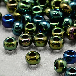 12/0 grado a cuentas redondas de semillas de vidrio, iris de colores metalizados, cerceta, 12/0, 2x1.5mm, agujero: 0.3 mm, aproximamente 30000 unidades / bolsa