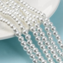 Backen gemalt pearlized Glasperlen runden Perle Stränge, weiß, 6~7 mm, Bohrung: 1 mm, ca. 145 Stk. / Strang, 31.4 Zoll