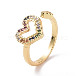 Bunter Zirkonia-Herz offener Ring, Messingschmuck für Damen, cadmiumfrei und bleifrei, echtes 18k vergoldet, uns Größe 5 1/2 (16.1mm)