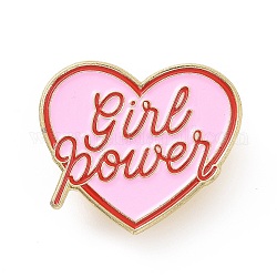 Broche en émail word girl power, broche de féminisme en alliage doré pour vêtements de sac à dos, rose, 27.5x31x2mm, pin: 1.3 mm.