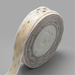 Ruban satin polyester imprimé face unique, motif de larme d'or, blanc, 7/8 pouce (23 mm), environ 50 yards / rouleau