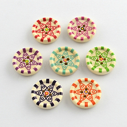 4 отверстия печатных деревянные кнопки, плоско-круглые, разноцветные, 20x5 мм, отверстие : 2 мм