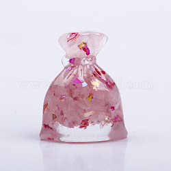Resin Money Bag Display Decoration, with Natural Rose Quartz Chips inside Statues for Home Office Decorations, 46x25x50mm