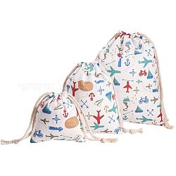 Cotton and Linen Cloth Pouches, Drawstring Bags, with Vehicle Pattern, Colorful, 16.1~31.6x14~26cm, 3pcs/set