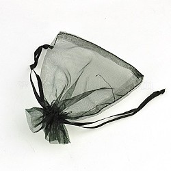 Organza Gift Bags, Jewelry Mesh Pouches for Wedding Party Christmas Gifts Candy Bags, with Drawstring, Rectangle, Black, 12x10cm