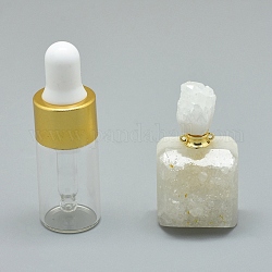 Подвески флаконы для духов из натурального агата, с латунными находками и стеклянными бутылками с эфирным маслом, 38~41x20~32.5x16~18 мм, отверстие : 0.8 мм, Емкость стеклянной бутылки: 3 мл (0.101 жидких унции), Емкость драгоценного камня: 1 мл (0.03 жидких унции)