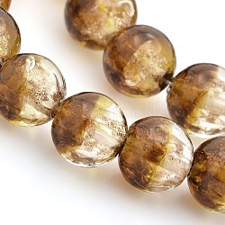 Dos tonos hechos a mano de los abalorios de arena de oro redondas de murano hebras, café, 12mm, agujero: 1.6~2 mm, aproximamente 33 pcs / cadena, 15.7 pulgada