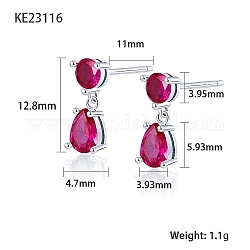 Orecchini pendenti a goccia con zirconi cubici, orecchini in argento sterling placcato rodio platino 925, rosso viola medio, 12.8x3.93~4.7mm