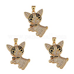 3Pcs Brass Micro Pave Clear & Black Cubic Zirconia Pendants, Long-Lasting Plated, Dog, Real 18K Gold Plated, 31x19x4.5mm, Hole: 4x3mm