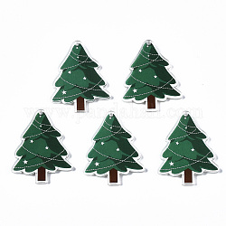 Pendenti in acrilico stampato trasparente, a tema natalizio, alberi di Natale, verde mare, 34.5x27.5x2.5mm, Foro: 1.6 mm