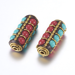 Perles Indonésiennes manuelles, avec les accessoires en laiton, sans nickel, colonne, brut (non plaqué), 25~26x11.5~12mm, Trou: 2mm