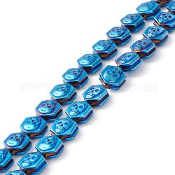 Electroplate non magnetici ematite Perle sintetiche fili, per il tema di Halloween, poligono con teschio, blu placcato, 10.5x8x5.5mm, Foro: 1 mm, circa 44pcs/filo, 16.14 pollice (41 cm)
