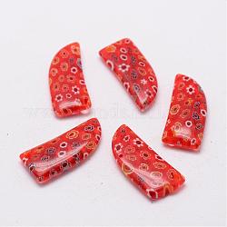 Handmade Millefiori Glass Pendants, Orange Red, 29x13x5mm, Hole: 2mm