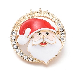 Spille in lega placcate oro, con strass di cristallo e smalto, Babbo Natale testa, per Natale, colorato, 38.5x35.5x13.5mm, ago :0.8mm