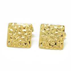 304 Stainless Steel Stud Earring Findings, with Loop and Ear Nuts/Earring Backs, Square, Golden, 19x19mm, Hole: 1.4mm, Pin: 0.8mm