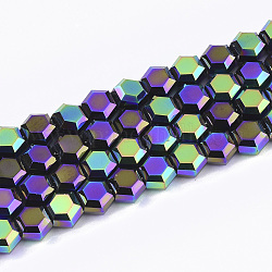 電気メッキガラスビーズセット  多面カット  六角  青紫色  5x6x4mm  穴：1mm  約100個/連  20.4インチ