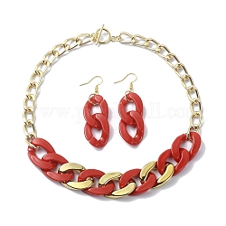 Ensemble de bijoux en chaînes acryliques, collier chaîne gourmette et boucles d'oreilles pendantes en fer, firebrick, 430mm, 66x20.5mm