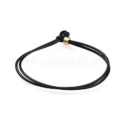 Bracciali unisex in corda di poliestere cerato coreano, bracciali multi-filo, con perline in ottone, nero, 7-1/8 pollice (18 cm)