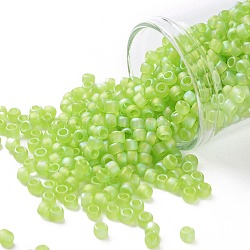 Toho perles de rocaille rondes, Perles de rocaille japonais, (164f) transparent ab givré vert citron, 8/0, 3mm, Trou: 1mm, environ 1110 pcs/50 g