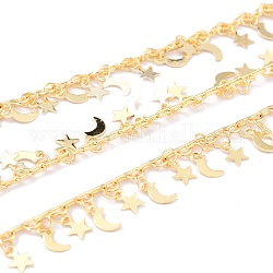 Brass Cable Chains, with Star & Moon Charms, Soldered, with Spool, Long-Lasting Plated, Golden, 3x2x0.5mm, 32.8 Feet(10m)/roll