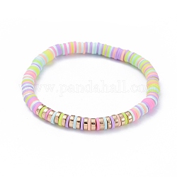 Handgemachte Polymer Clay heishi Perlen Stretch Armbänder, mit unmagnetische synthetischen Hämatitkornen, Farbig, Innendurchmesser: 2-1/8 Zoll (5.5 cm)