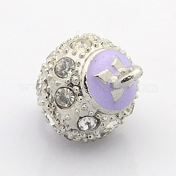 Platinum Tone Round Alloy Enamel Magnetic Clasps with Loops, with Grade A Rhinestone, Lilac, 18.5x13mm, Hole: 2mm