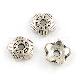 5 -petal tibetischen Stil Legierung Perlenkappen, cadmiumfrei und bleifrei, Blume, Antik Silber Farbe, 6x1.5 mm, Bohrung: 1 mm, ca. 10000 Stk. / 1000 g