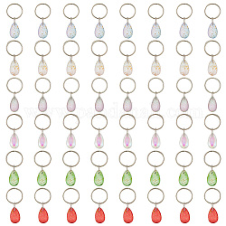 Tropfenförmige transparente Glas-Dreadlocks-Perlen, flechten haar anhänger dekoration clips, mit eisernen Ringe springen, Mischfarbe, 29 mm, 6 Farben, 4 Stk. je Farbe, 24 Stück / Set