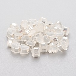 Tuercas de oreja de plástico ecológicas, pendiente trasero, con 304 fornituras de acero inoxidable, corazón, blanco, plata, 5.5x6x5~5.5mm, agujero: 1.2~1.4 mm