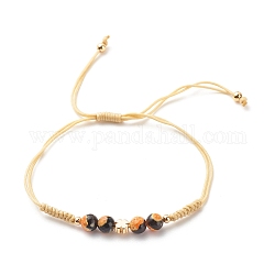 Bracciale in corda di agata naturale e trifoglio di ottone con perline, braccialetto regolabile intrecciato con pietre preziose per le donne, oro, diametro interno: 7/8~3-5/8 pollice (2.1~9.3 cm)