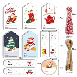 Étiquettes en papier thème noël, avec corde de coton et corde de chanvre, étiquettes cadeaux accrocher des étiquettes, pour Noël décorer, couleur mixte, calibreur de papier : 20.5x14 cm