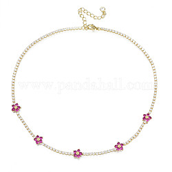Collar de tenis clásico con circonitas cúbicas y eslabones de flores, joyas de latón dorado para mujer, camelia, 14.37 pulgada (36.5 cm)
