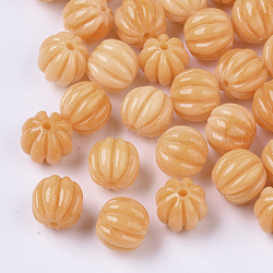 Synthetic Coral Corrugated Melon Beads, Dyed, Imitation Jade, Round, Sandy Brown, 10~11x11.5mm, Hole: 1.5mm