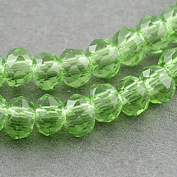 Transparent Glass Beads Strands, Faceted, Rondelle, Lawn Green, 3x2mm, Hole: 0.5mm, about 160~165pcs/strand, 15.35 inch~15.75 inch(39~40cm)