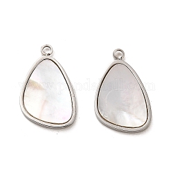 304 Stainless Steel Pendants, with Shell, Teardrop Charms, Stainless Steel Color, 17x11.5x1.5mm, Hole: 1.6mm