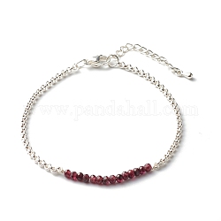Bracelets en perles de grenat naturel, avec 304 chaîne rolo en acier inoxydable, 7.48 pouce (190 mm)