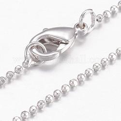 Ожерелья из латунной шариковой цепи, с карабин-лобстерами , Реальная платина, 17.5 дюйм (44.5 см), 1.2 мм