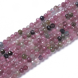 Chapelets de perles en tourmaline naturelle, facette, ronde, 2~3x2~2.5mm, Trou: 0.2mm, Environ 181~210 pcs/chapelet, 15.9~16.3 pouce (40.4~41.5 cm)