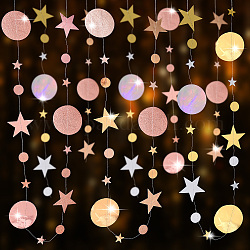Pandahall elite 3 pz 3 stile carta glitter cerchio stella ghirlanda, streamer sospeso, per lo sfondo della parete luccicante fai da te, decorazione festiva e per feste, colore misto, 4 m, 1pc / style