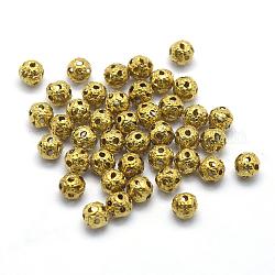 Perles filigranées en laiton, boule en filigrane, sans plomb et sans cadmium et sans nickel, ronde, brut (non plaqué), 4mm, Trou: 1mm