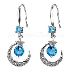 Orecchini pendenti a mezzaluna e stella, orecchini pendenti con zirconi per donna ragazza, platino, blu, 39x15mm, ago :1mm