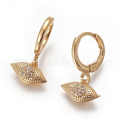 Brass Dangle Hoop Earrings, with Micro Pave Cubic Zirconia, Lip, Golden, 20.5mm, Pin: 1mm